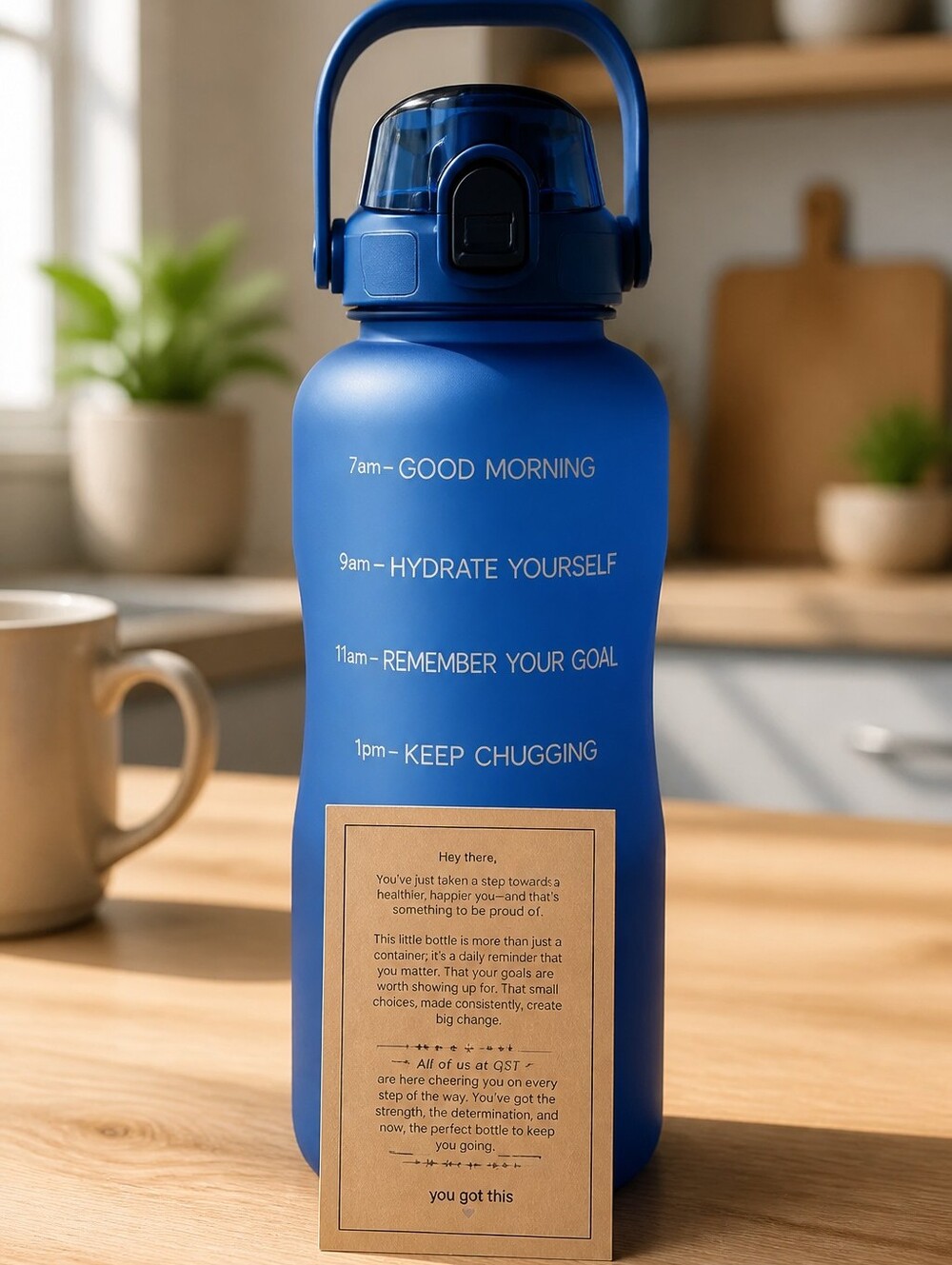 Motivational Blue Water Bottle